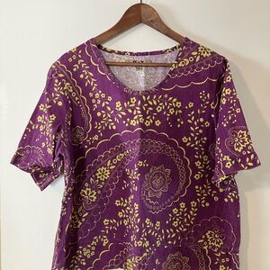 Flax Linen Floral Short Sleeve Top